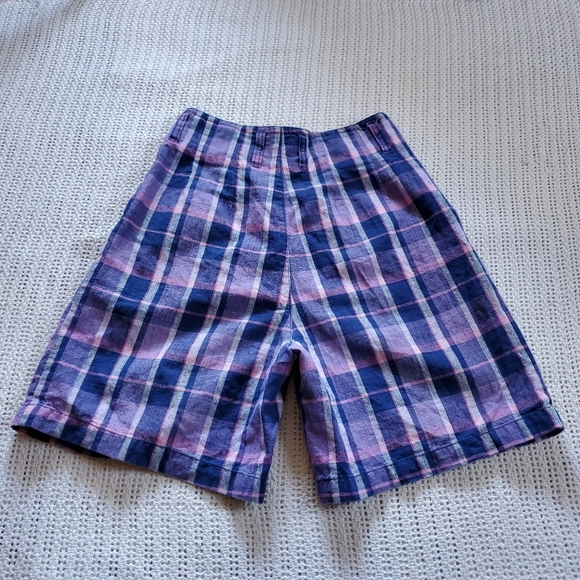 VTG 90's AJ Brandon Women's 7/8 Pink Blue Plaid Pleated High Waist Shorts 26" - Picture 2 of 11